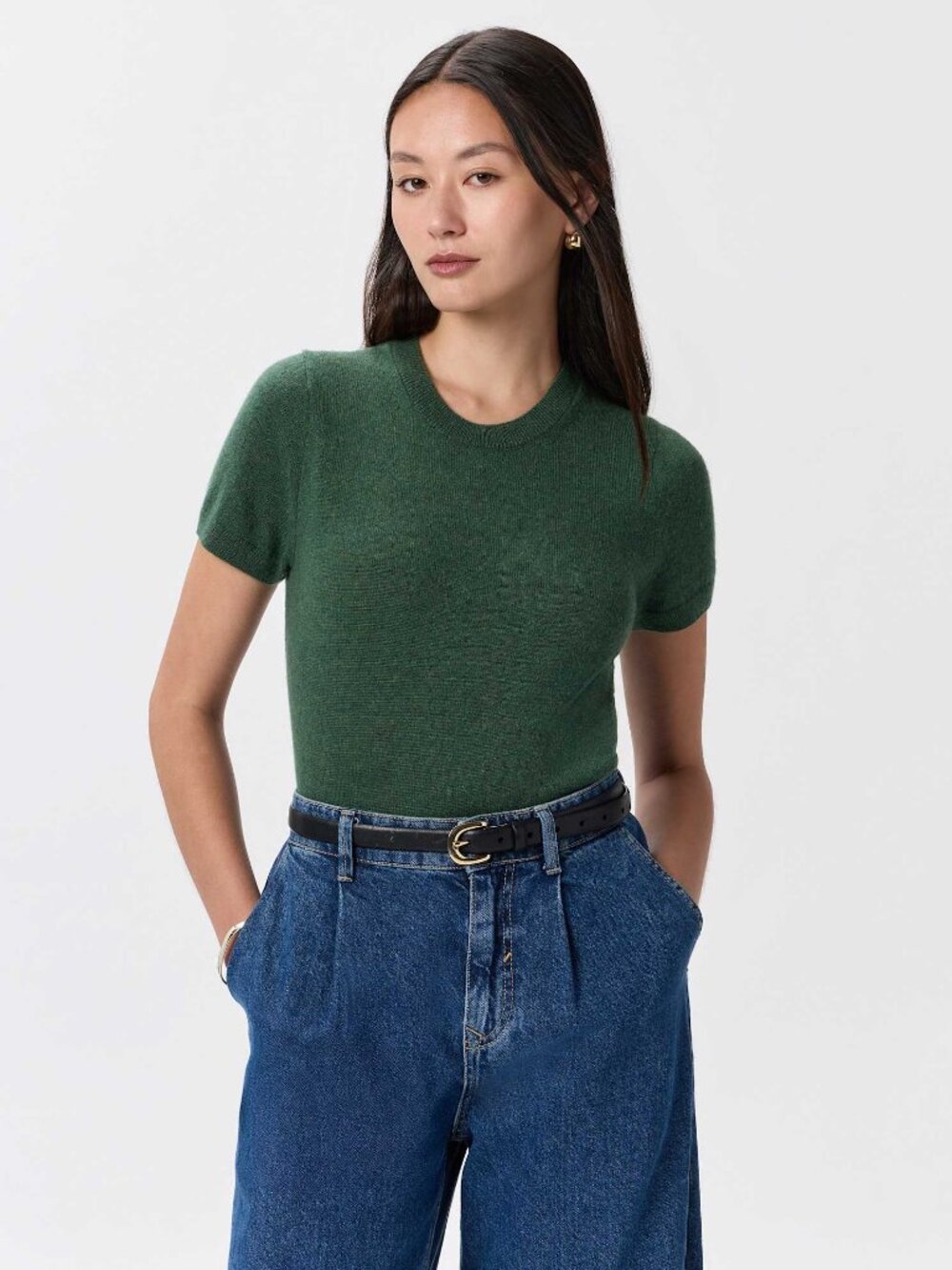 Quince Mongolian Cashmere Tee - Forest Floor Green - XS